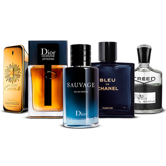 Combination of 5 men's perfumes – 1 Million, Dior Homme Intense, Sauvage, Bleu de Chanel and Creed Aventus [100 ml each]