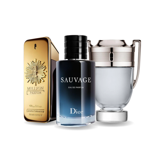 Combination of 3 fragrances - 1 Million Parfum from Paco Rabanne, Sauvage from Dior and Invictus from Paco Rabanne [100 ml each]