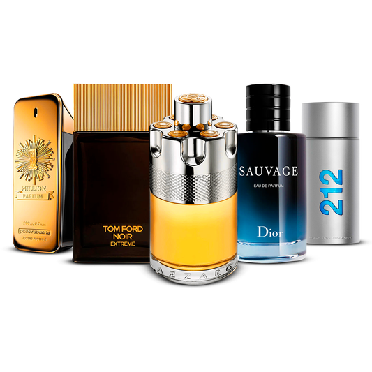 Combination of 5 men's perfumes – 1 Million, Tom Ford Noir Extrême, Azzaro Wanted, Sauvage and 212 Men [100 ml each]